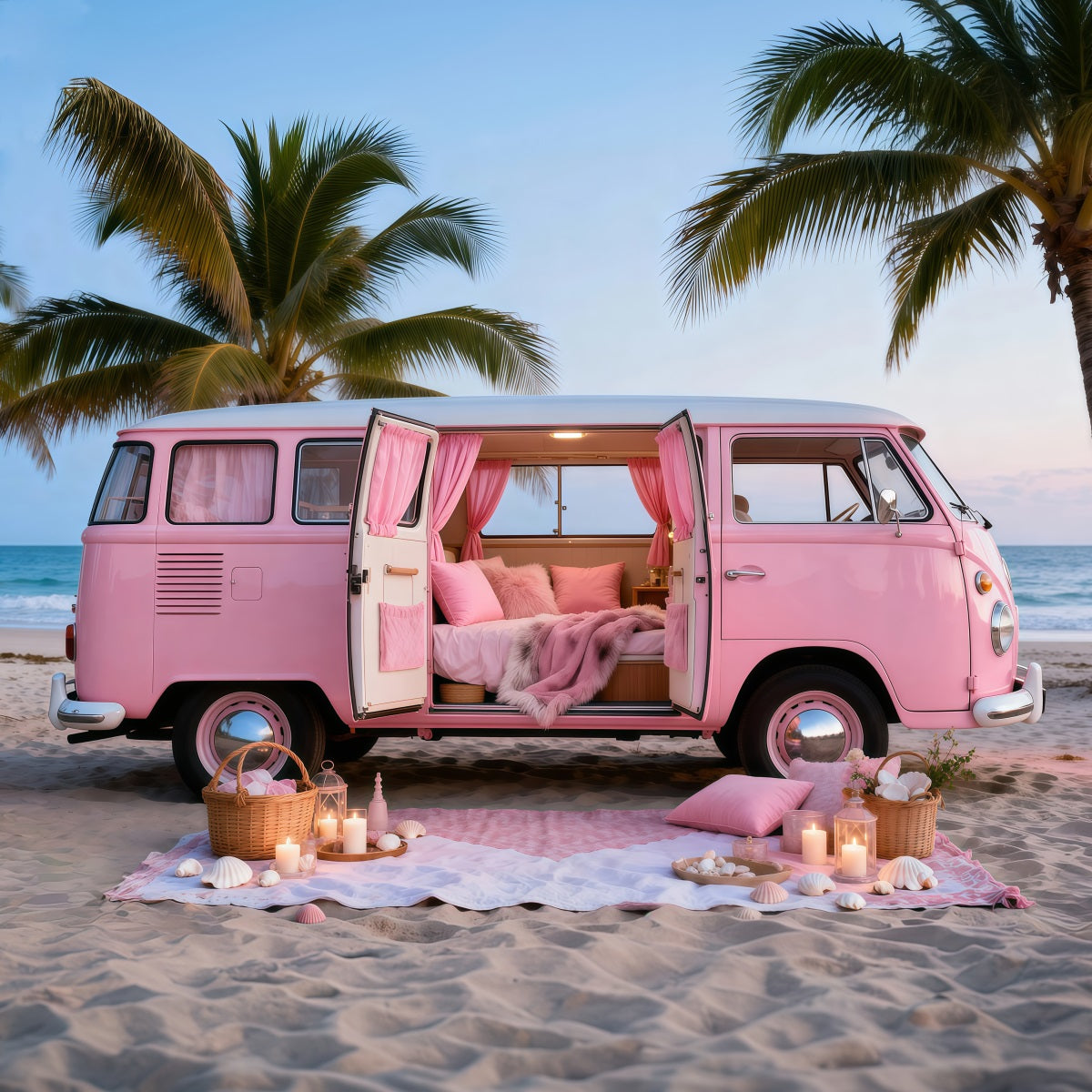 Toile de fond Mer Escapade Camping-Car Rose RR61-23