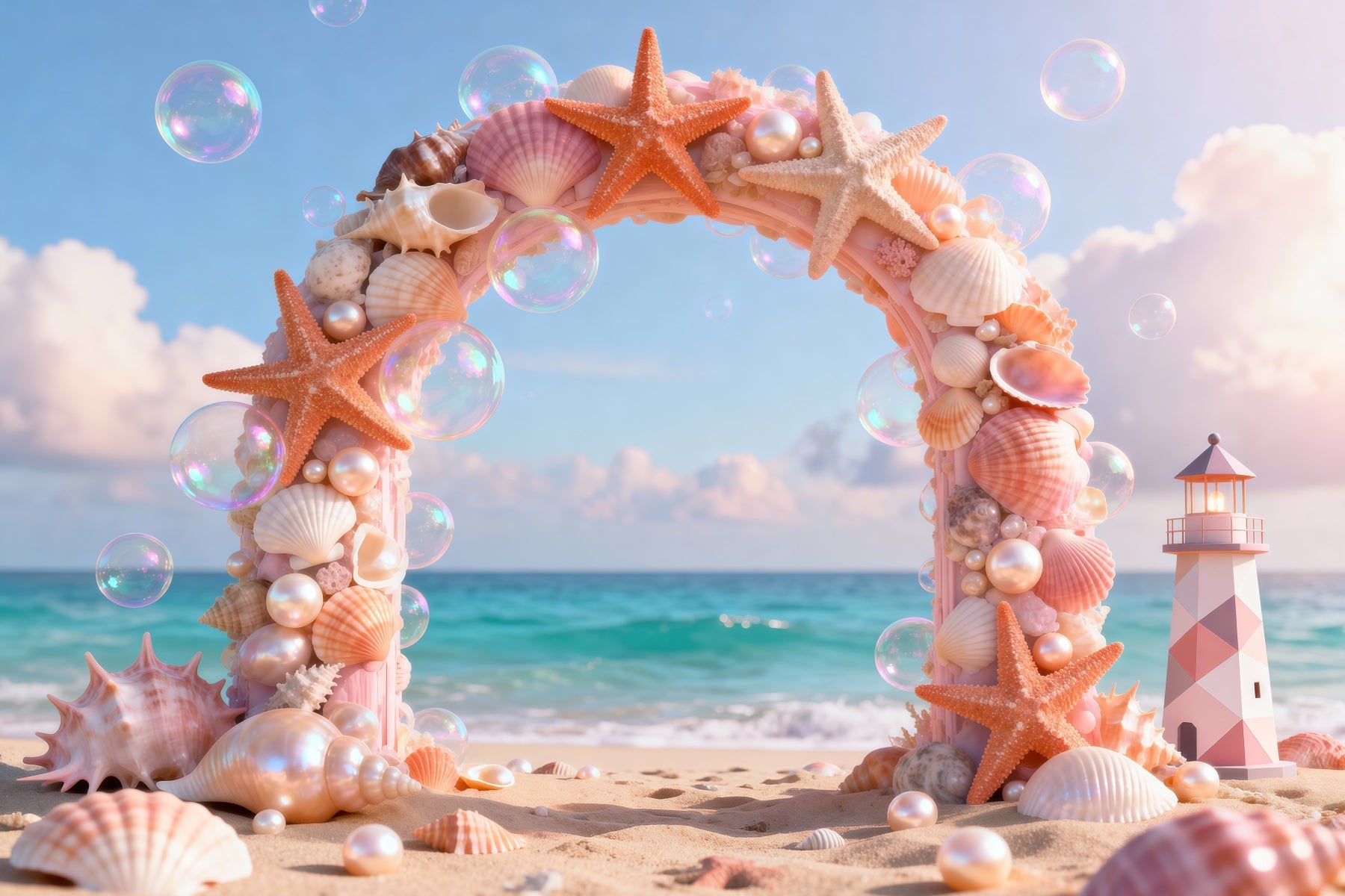 Fond Photo Plage Arche Coquillages Phare RR61-25