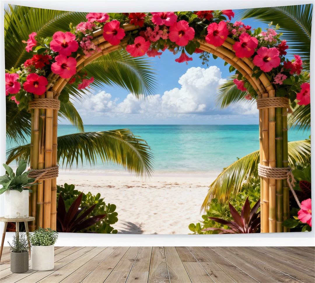 Fond Photo Plage Mer Arche Fleurs Hibiscus Tropical RR61-28