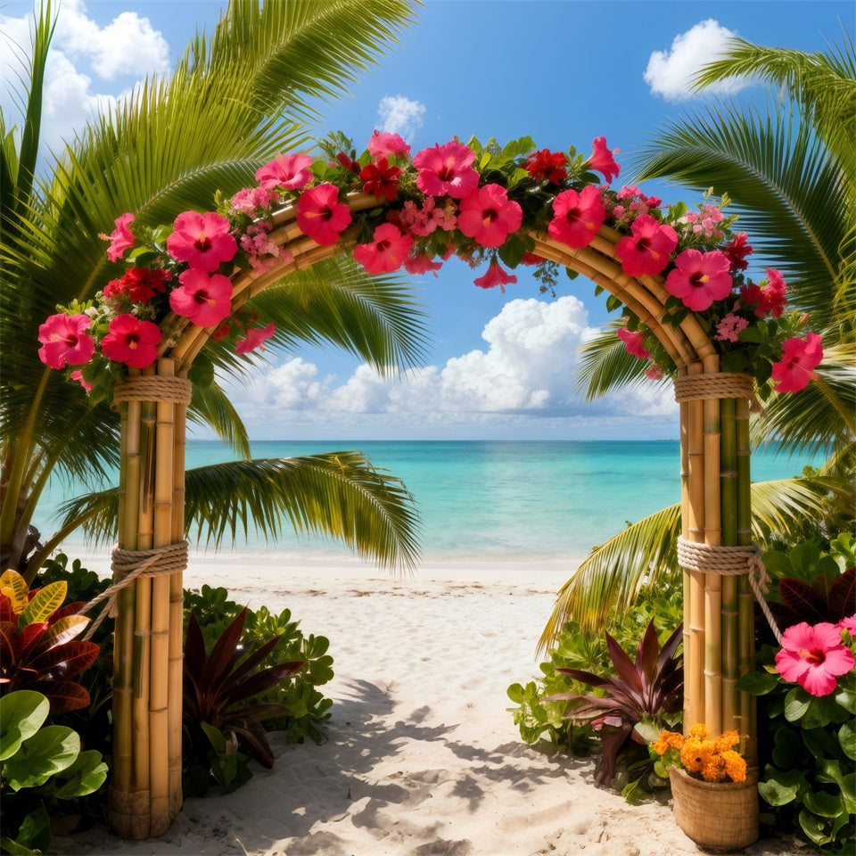 Fond Photo Plage Mer Arche Fleurs Hibiscus Tropical RR61-28