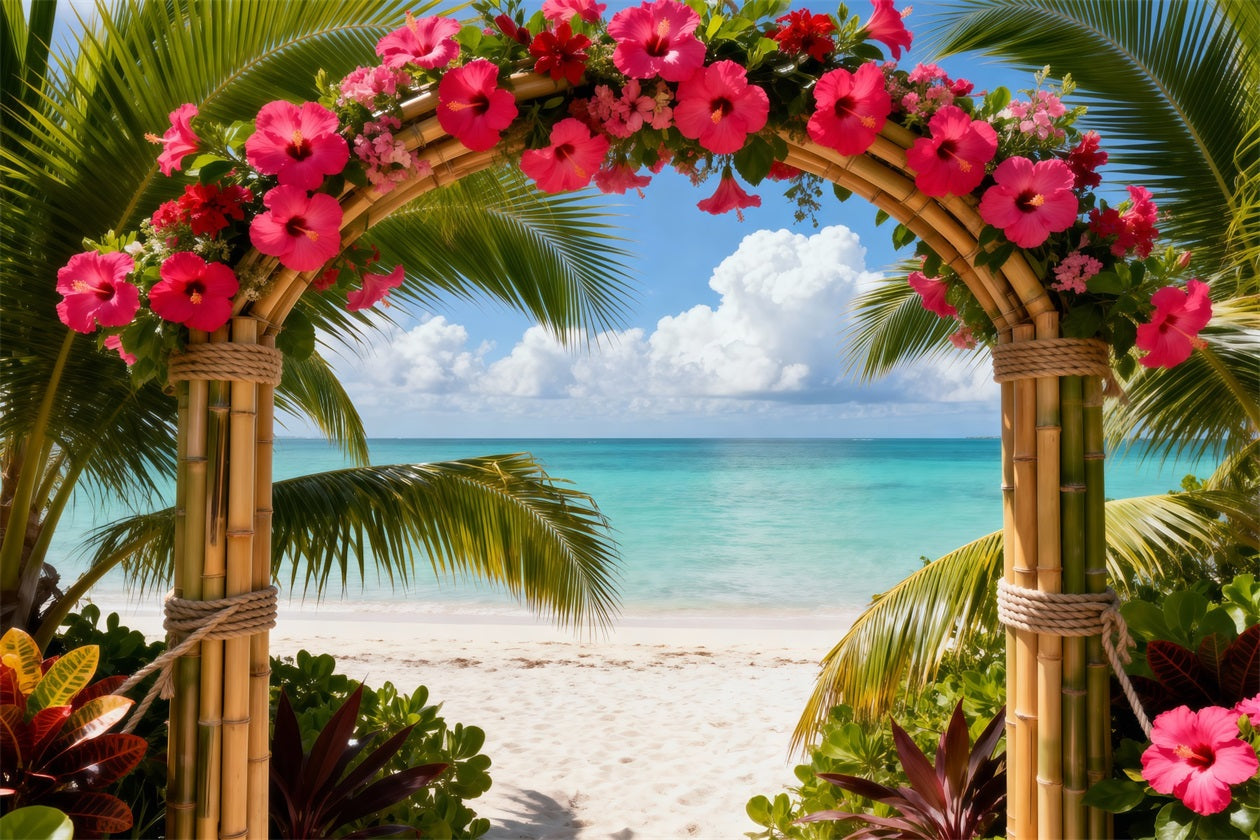 Fond Photo Plage Mer Arche Fleurs Hibiscus Tropical RR61-28