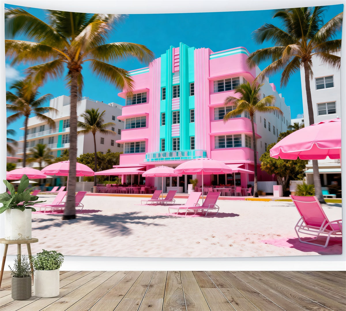 Fond Photo de Plage Retraite Hôtel Rose Parasols RR61-3