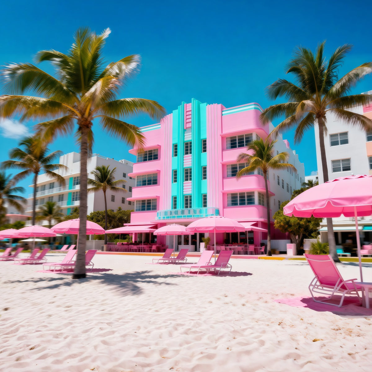 Fond Photo de Plage Retraite Hôtel Rose Parasols RR61-3