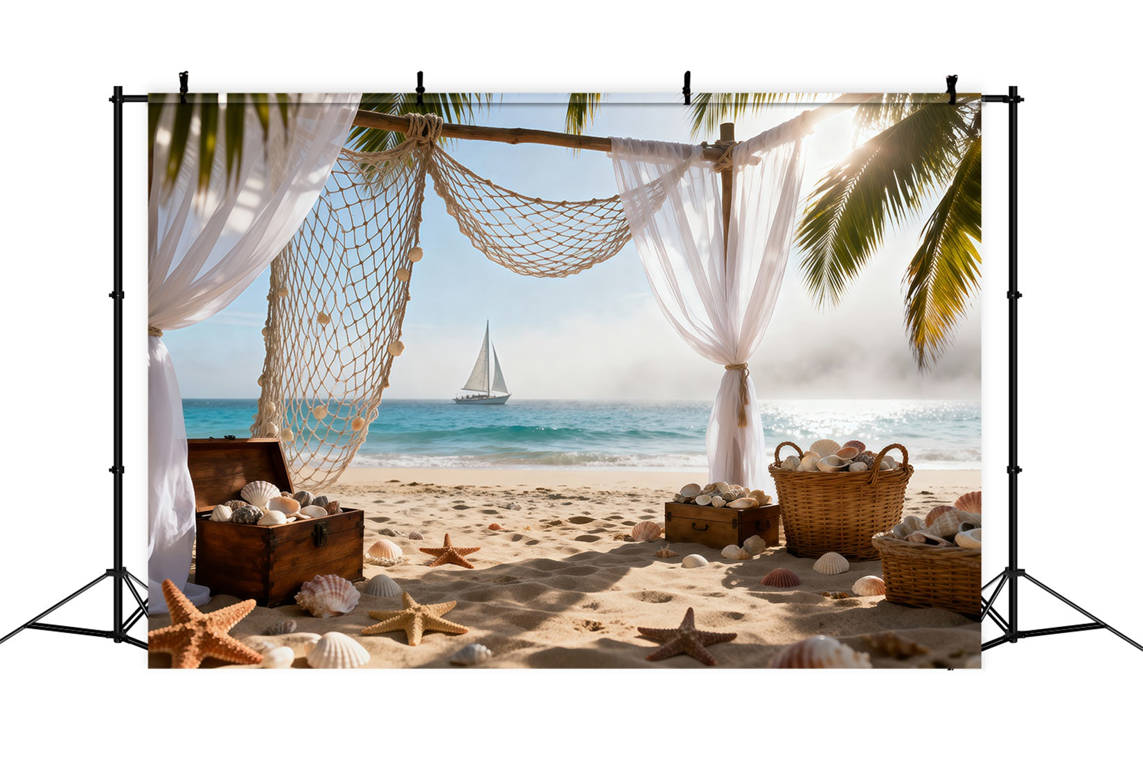 Toile de fond de Mer Ambiance Voilier Bohème Étoiles De Mer RR61-32