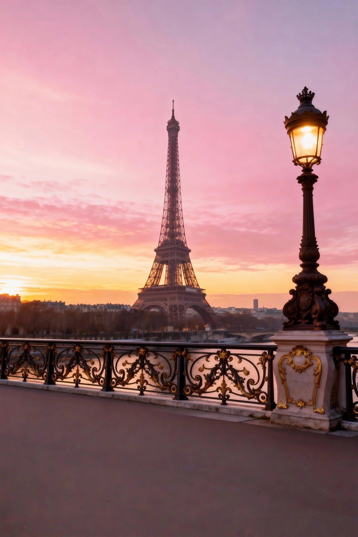 Toile de fond Photo Tour Eiffel Pont Lampadaire Coucher De Soleil Romance RR61-47