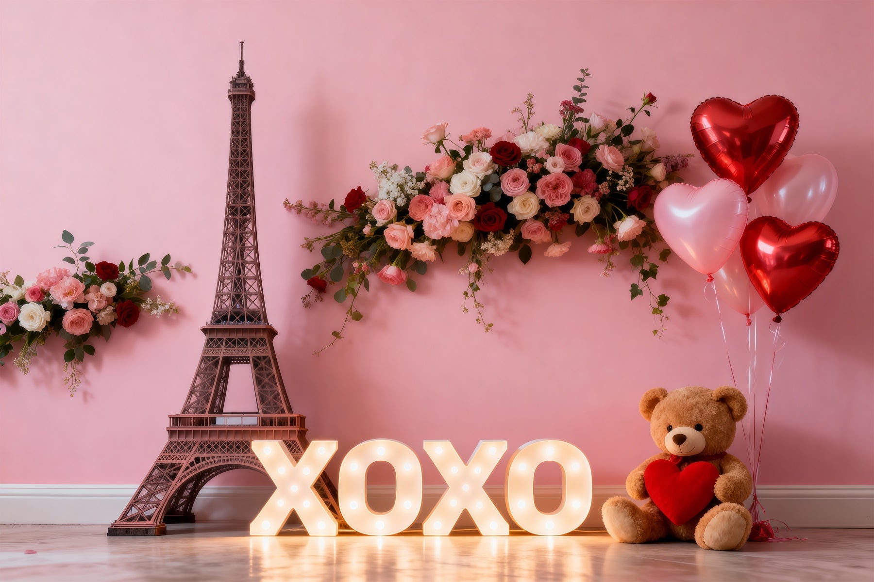 Toile de fond Tour Eiffel Présentation Florale Saint-Valentin XOXO RR61-49