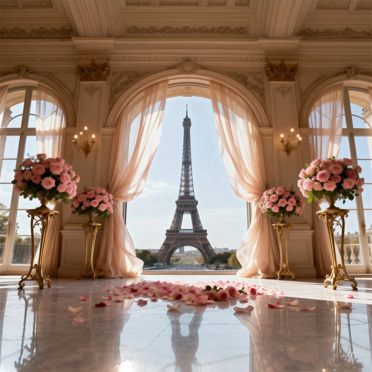 Fond Studio Photo Paris Fenêtre Palais Cérémonie Roses RR61-50