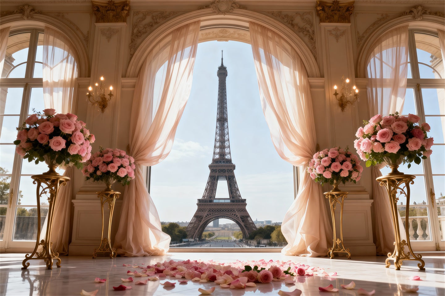 Fond Studio Photo Paris Fenêtre Palais Cérémonie Roses RR61-50