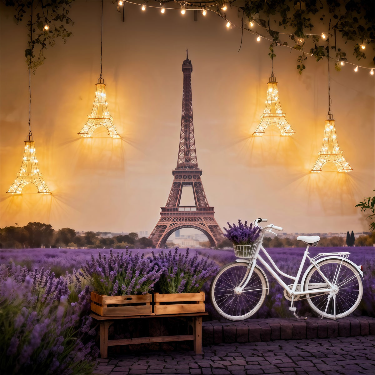 Toile de fond Photo Paris Champ Lavande Vélo Lueur RR61-51