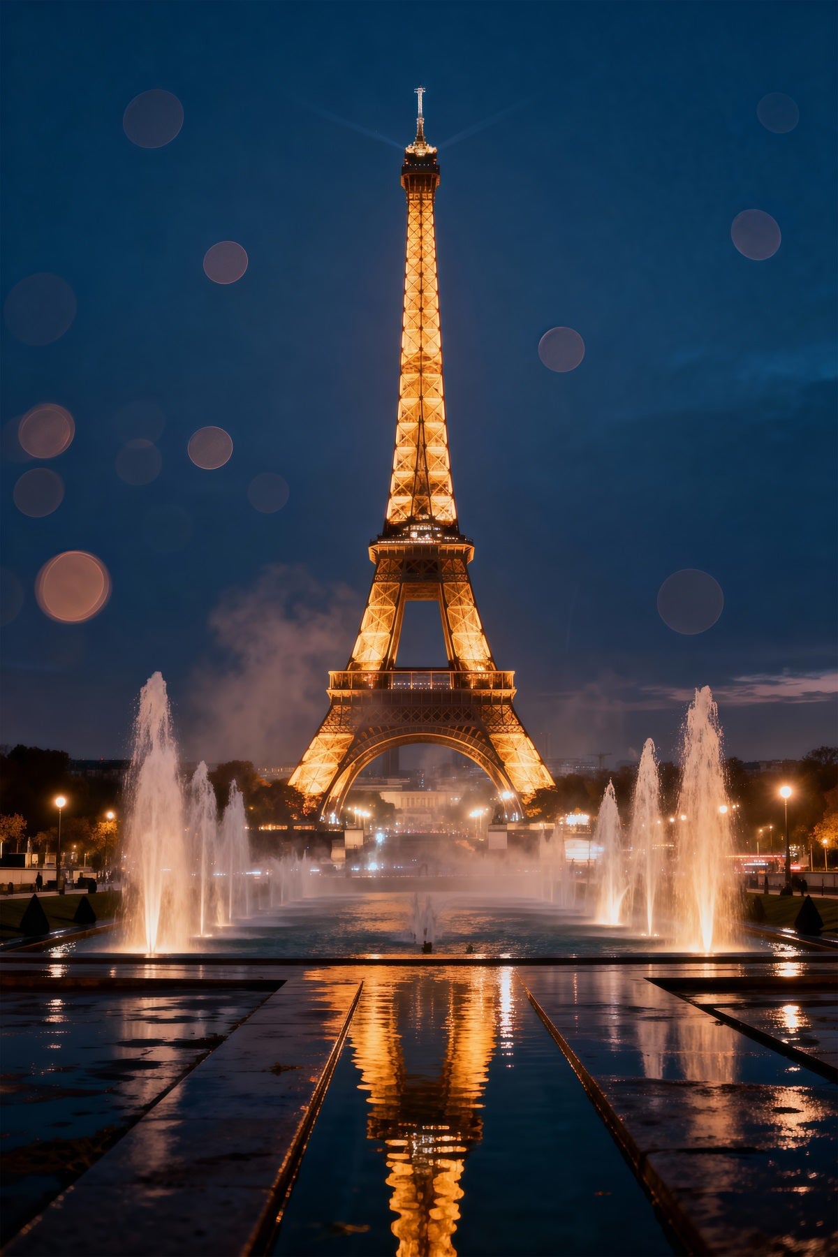 Fond Studio Photo Paris Fontaine Minuit Reflet Doré RR61-58
