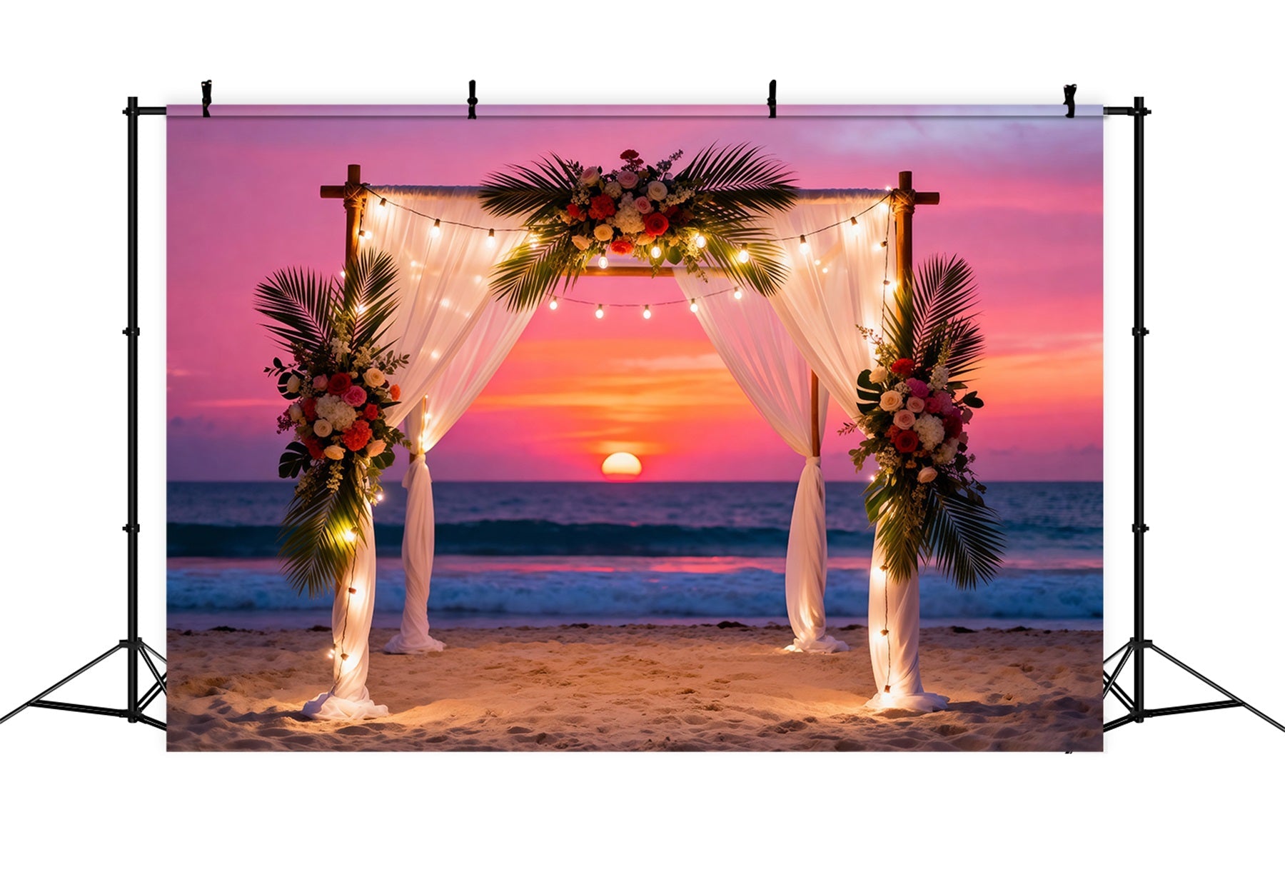 Toile de fond de Plage Arche Fleurs Mariage Rideaux RR61-6