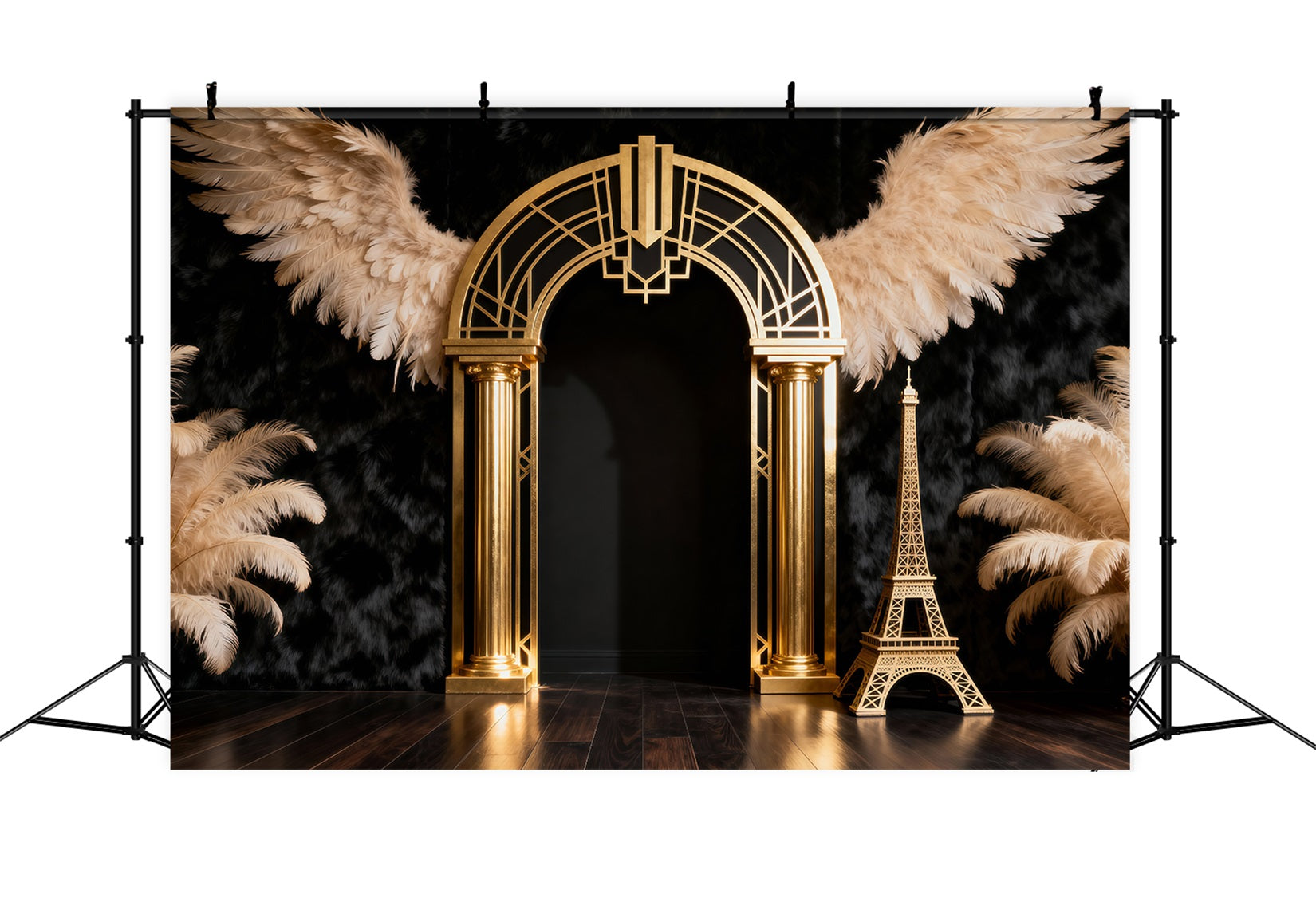 Fond Photo Paris Arche Artistique Plumes Dorées RR61-60