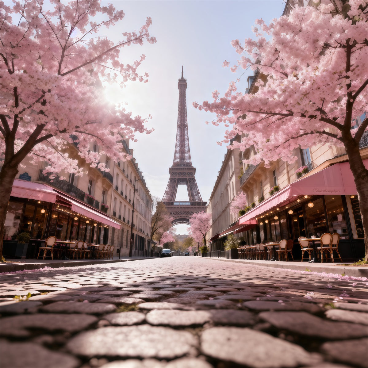 Toile de fond Paris Rue Café Fleurs Matin RR61-61