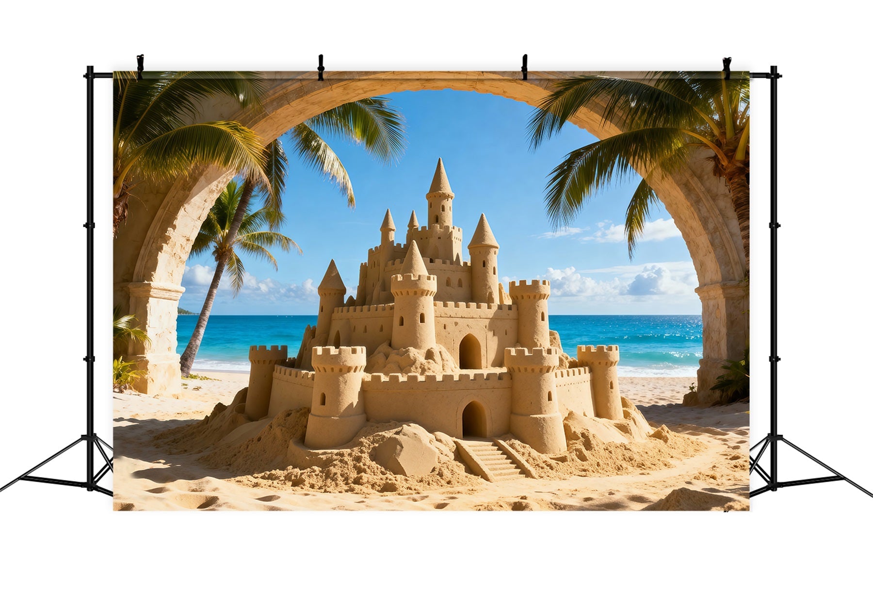 Toile de fond Mer Château Sable Tropical Vue Océan RR61-7