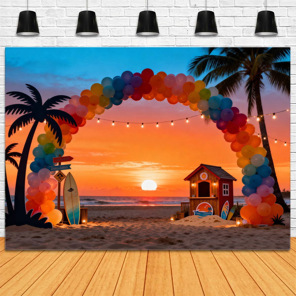 Toile de fond de Mer Arche Ballons Palmiers RR61-8