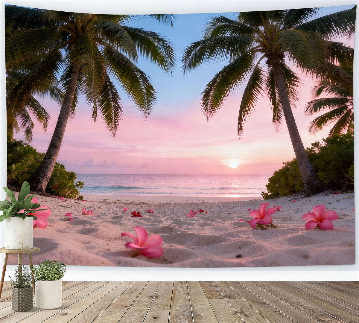 Fond Photo Plage Fleurs Frangipanier Coucher De Soleil RR61-9