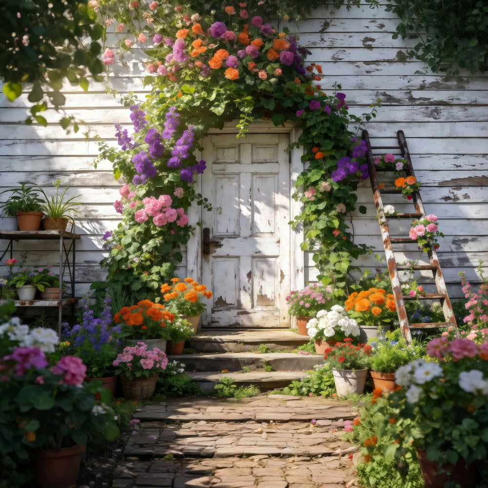 Fond Studio Jardin Printanier Porte Fleurie Cottage Rustique RR62-14