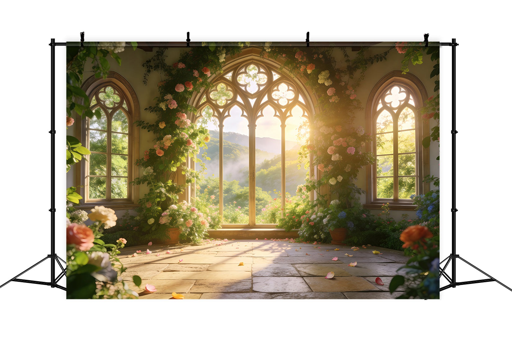 Fond Studio Jardin Printanier Fenêtre Arche Vallée Dorée RR62-19