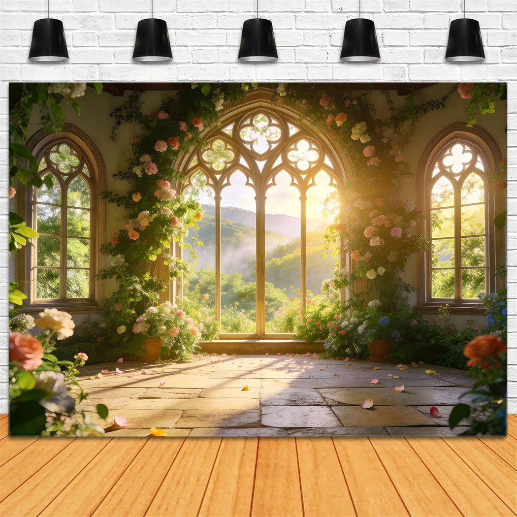 Fond Studio Jardin Printanier Fenêtre Arche Vallée Dorée RR62-19