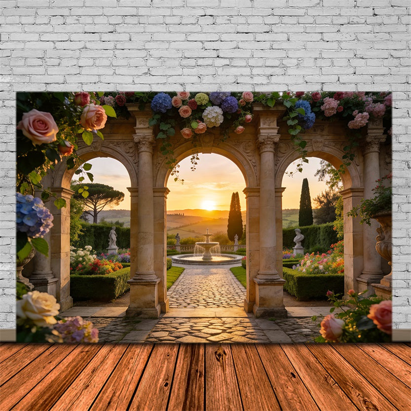 Fond Photo Jardin Enchanté Fenêtre Coucher De Soleil Arche Pierre RR62-21