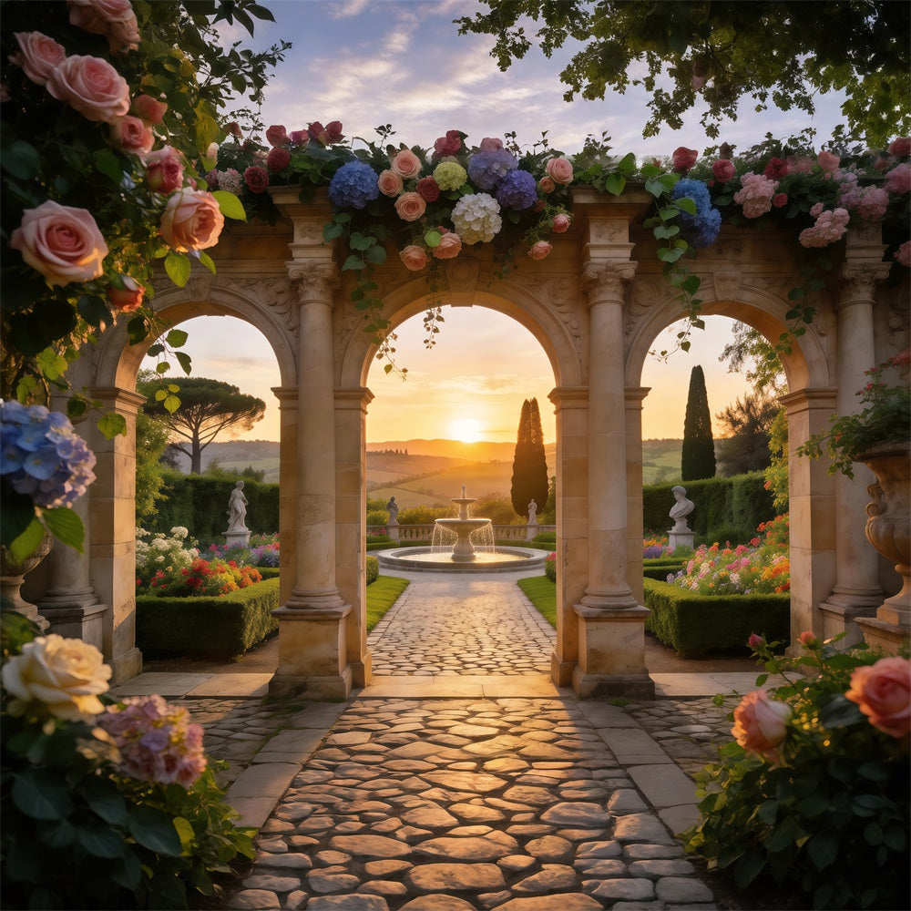 Fond Photo Jardin Enchanté Fenêtre Coucher De Soleil Arche Pierre RR62-21