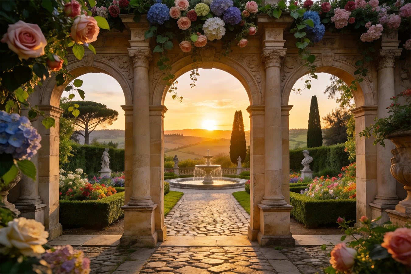 Fond Photo Jardin Enchanté Fenêtre Coucher De Soleil Arche Pierre RR62-21