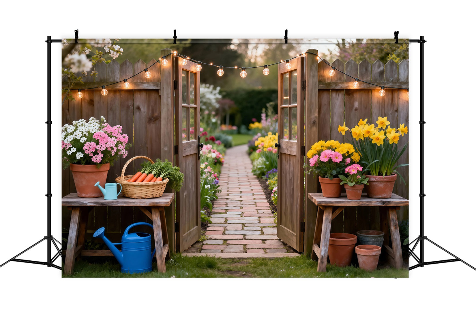 Fond Studio Grange Printanière Entrée Jardin Guirlandes Lumineuses RR62-30