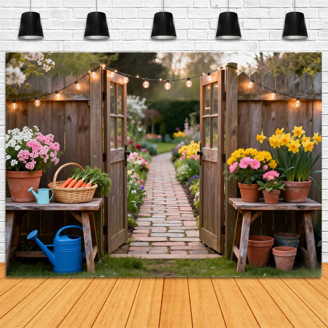 Fond Studio Grange Printanière Entrée Jardin Guirlandes Lumineuses RR62-30