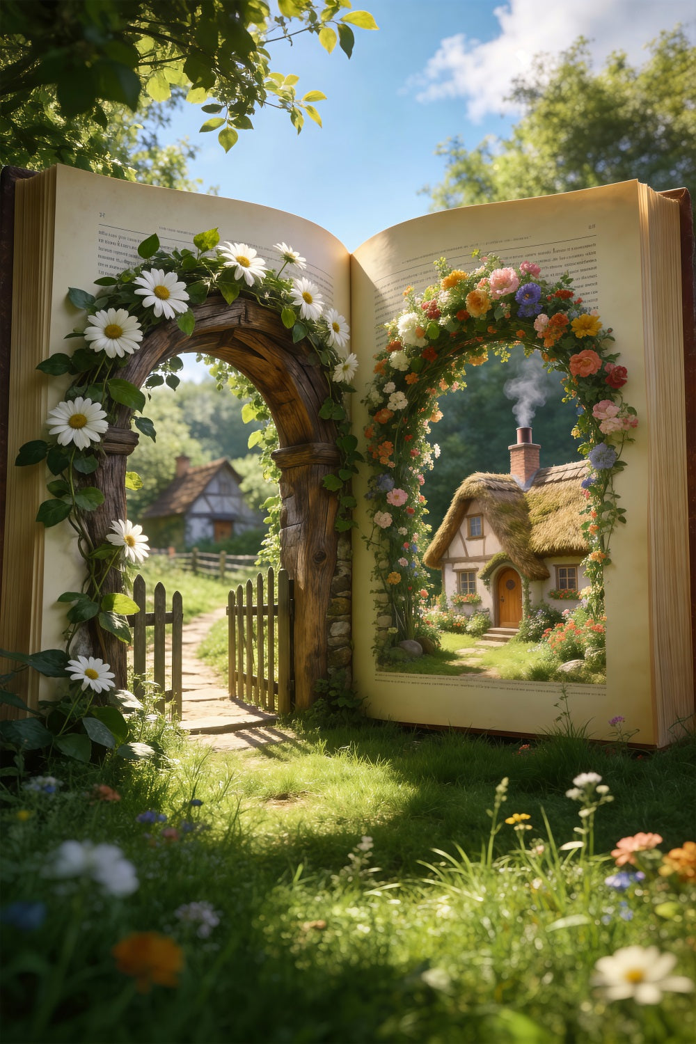 Fond Studio Grange Printanière Entrée Cottage Jardin Conte De Fées RR62-33