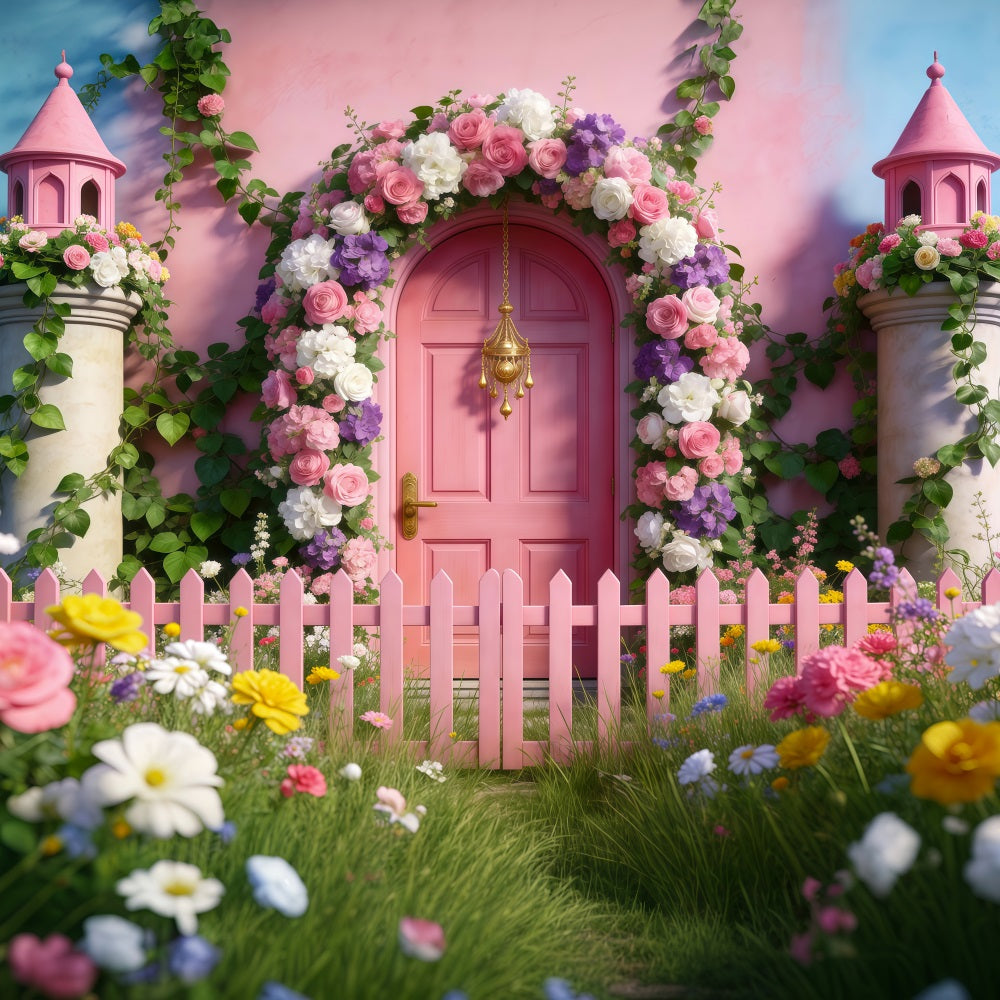 Fond Photo Jardin Printanier Porte Rose Féérique Clôture RR62-38