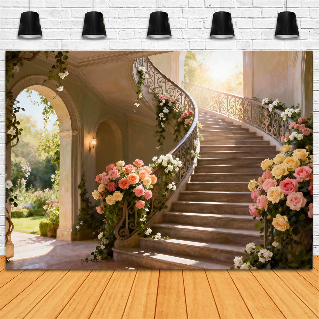 Toile de Fond Vacances de Printemps Escalier Grandiose Fleurs Soleil RR62-39