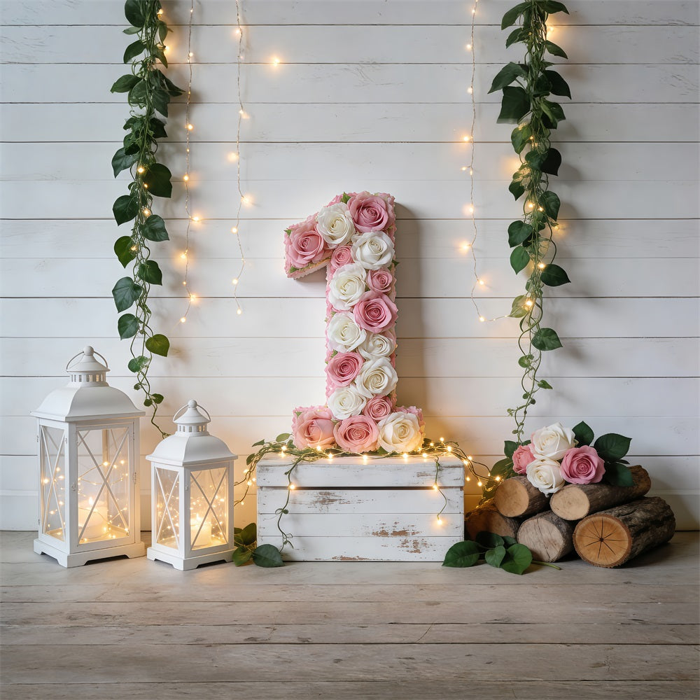 Toile de Fond Anniversaire Printemps Chiffre Un Floral Charme Rustique RR62-4