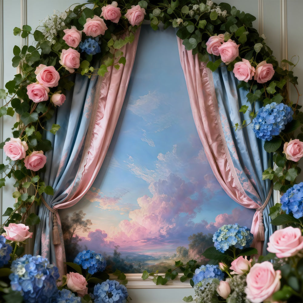 Fond Photo Fleurs de Printemps Fenêtre Florale Romantique Vue Ciel RR62-42