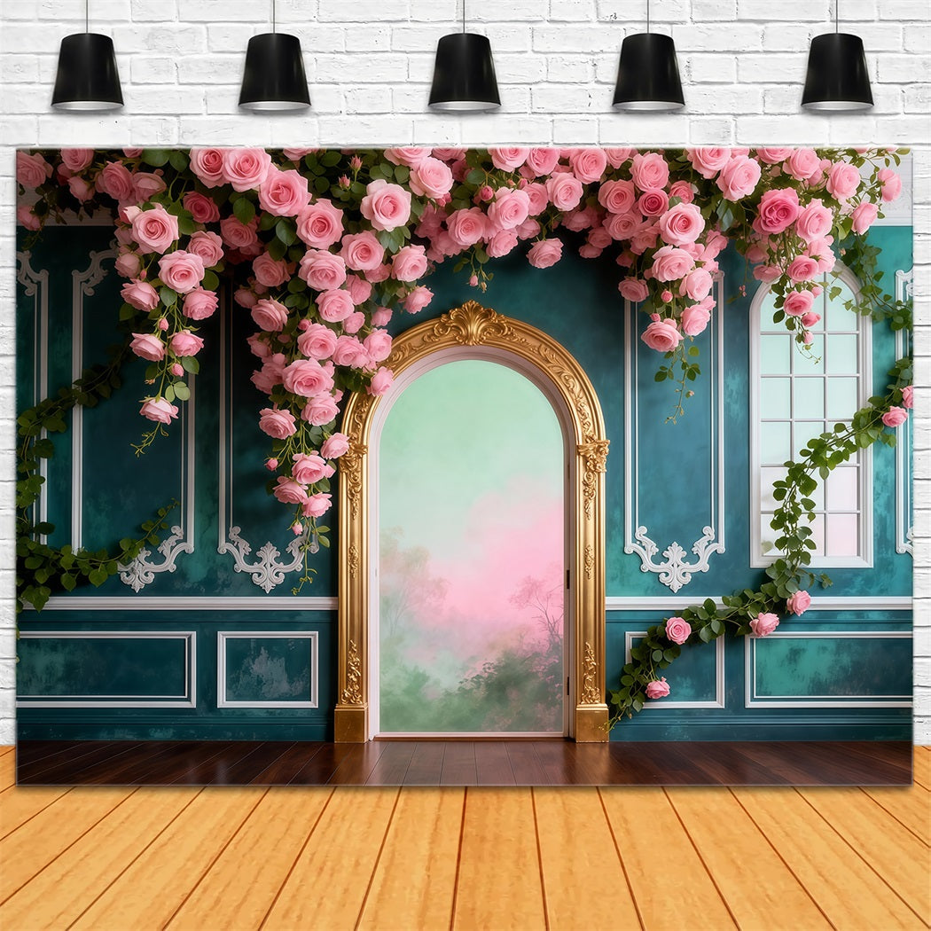 Toile de Fond Lianes Suspendues Mur Rétro Palais Drapé De Roses RR62-43