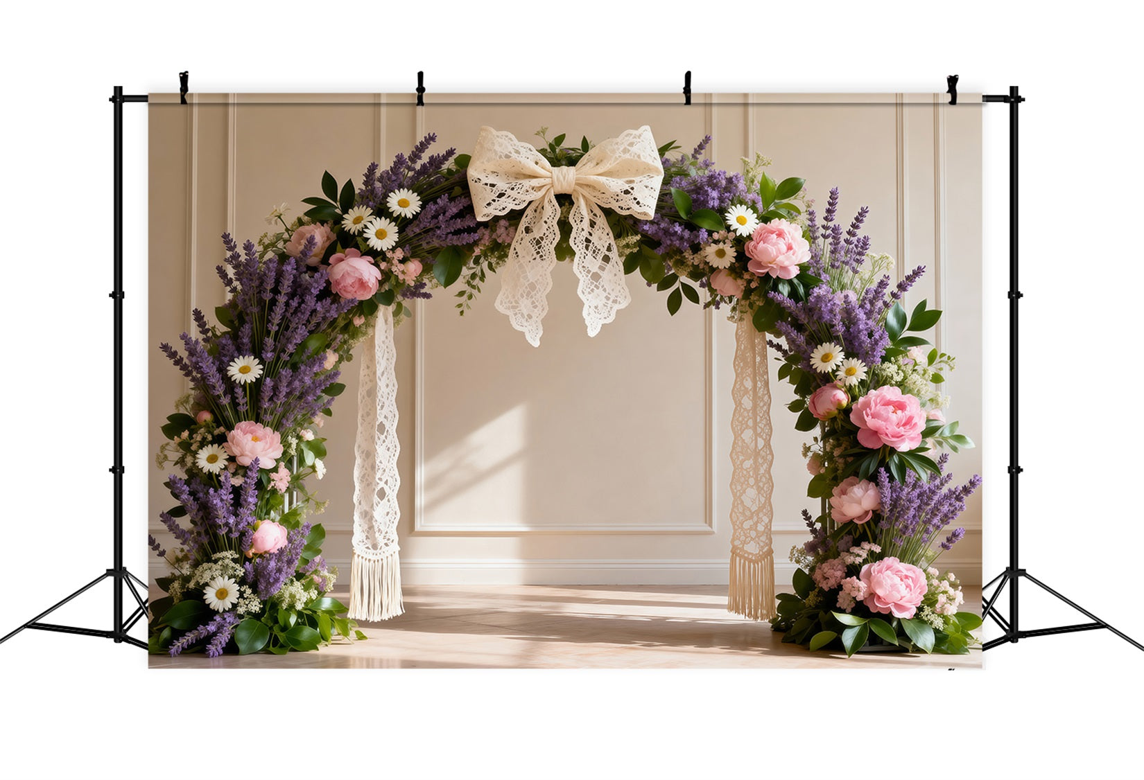 Fond Photo Marguerites Arche Florale Marguerites Lavande Nœud Dentelle RR62-5