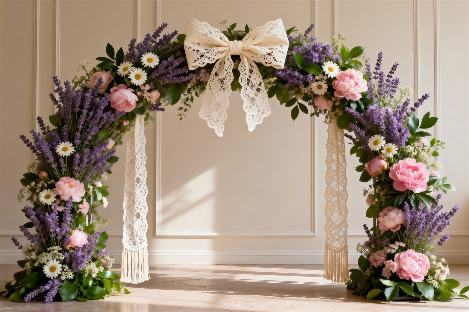 Fond Photo Marguerites Arche Florale Marguerites Lavande Nœud Dentelle RR62-5