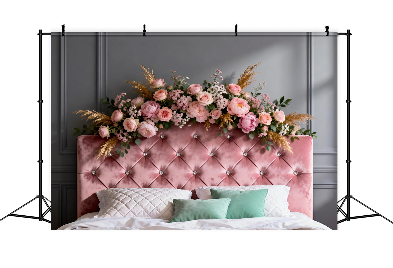 Toile de fond Boudoir Fleurs Velours Blush Couronne Florale RR62-51