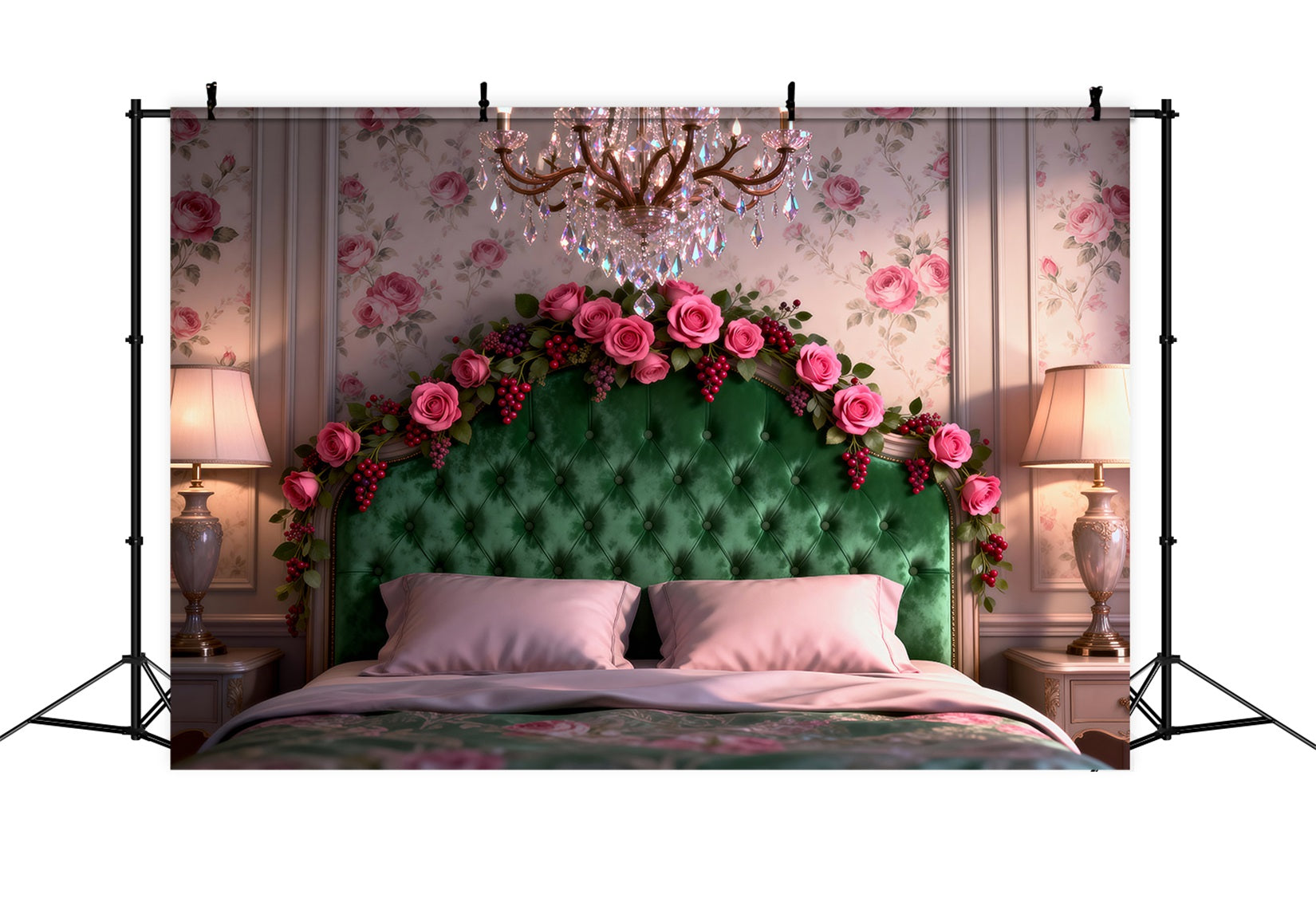 Fond Photo Boudoir Élégance Lustre Émeraude Rose RR62-52