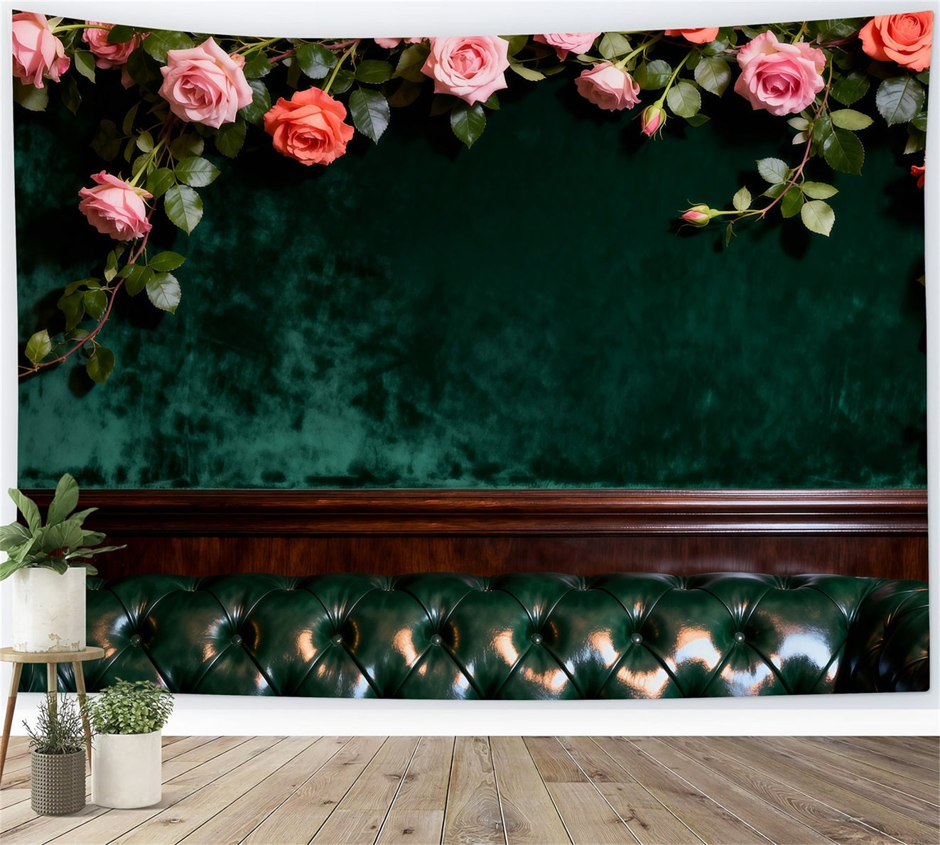 Fond Studio Boudoir Salon Floral Velours Émeraude RR62-60