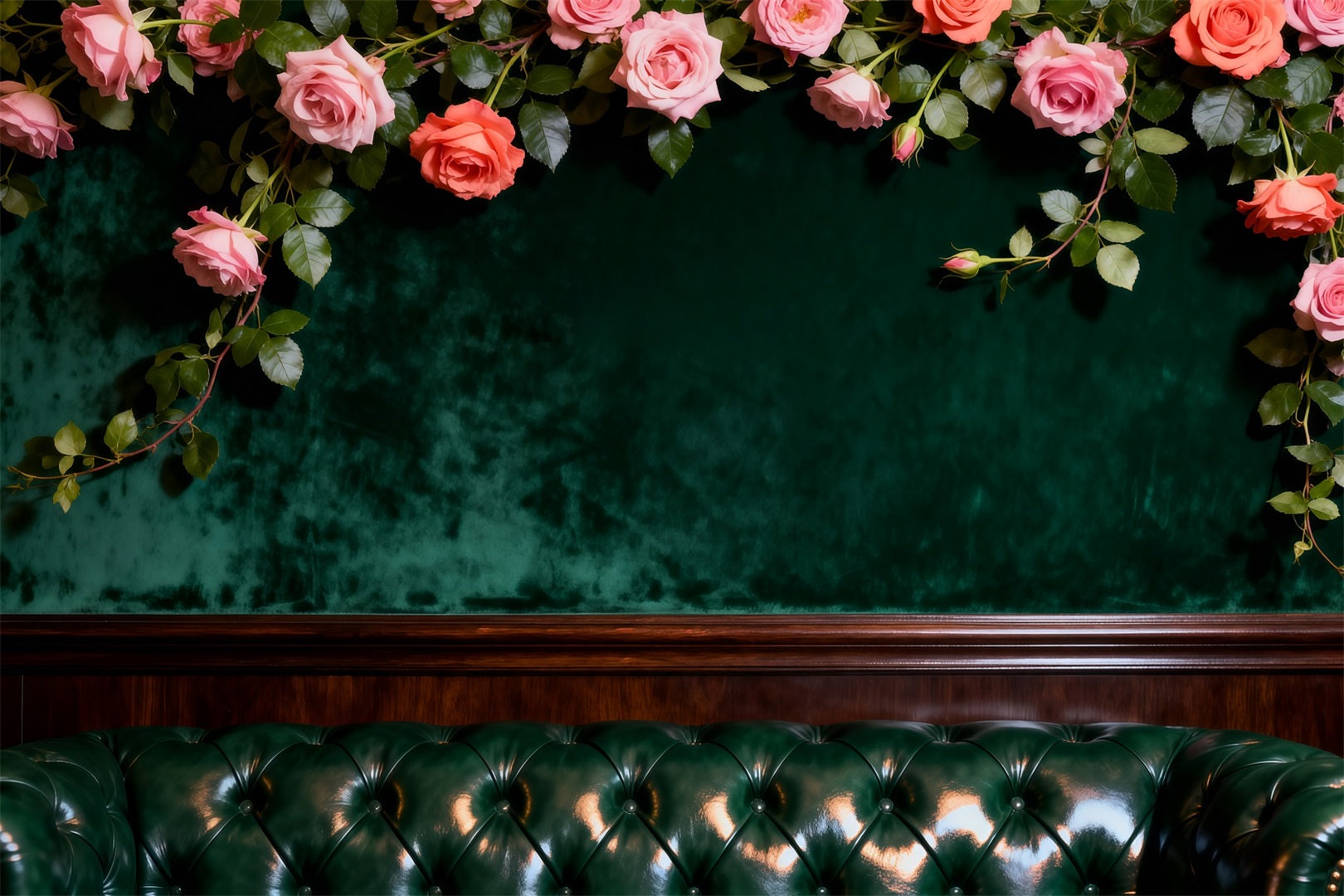 Fond Studio Boudoir Salon Floral Velours Émeraude RR62-60