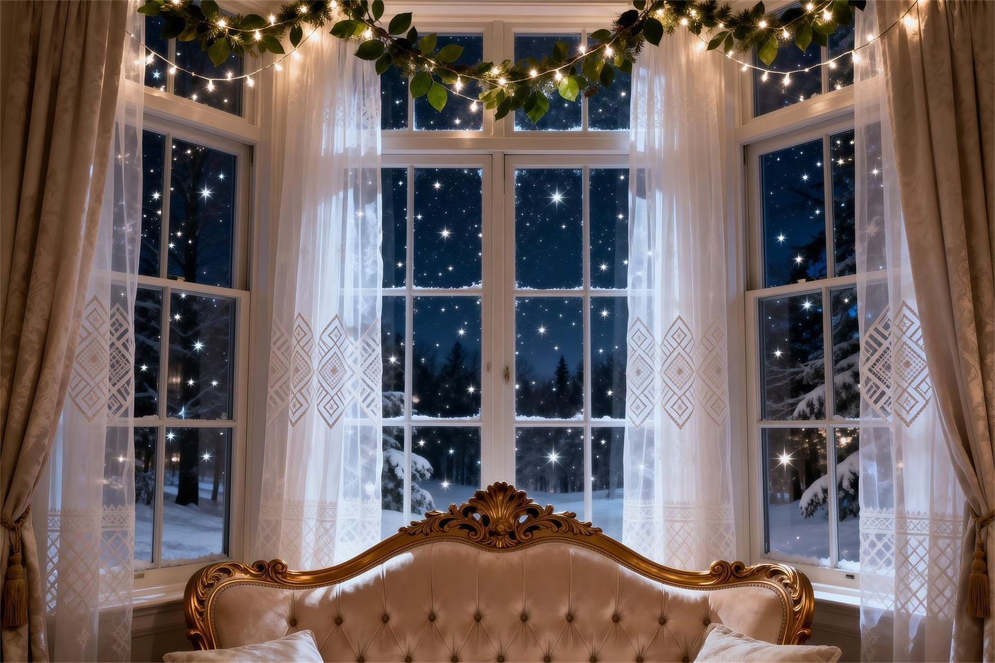 Toile de fond Boudoir Lueur Fenêtre Hivernale Étoilée RR62-61