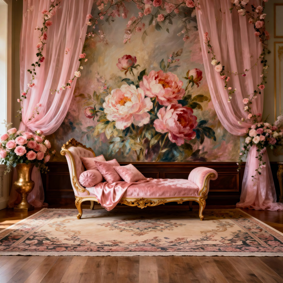 Fond Photo Boudoir Pivoines Peintes Blush Romantiques RR62-62