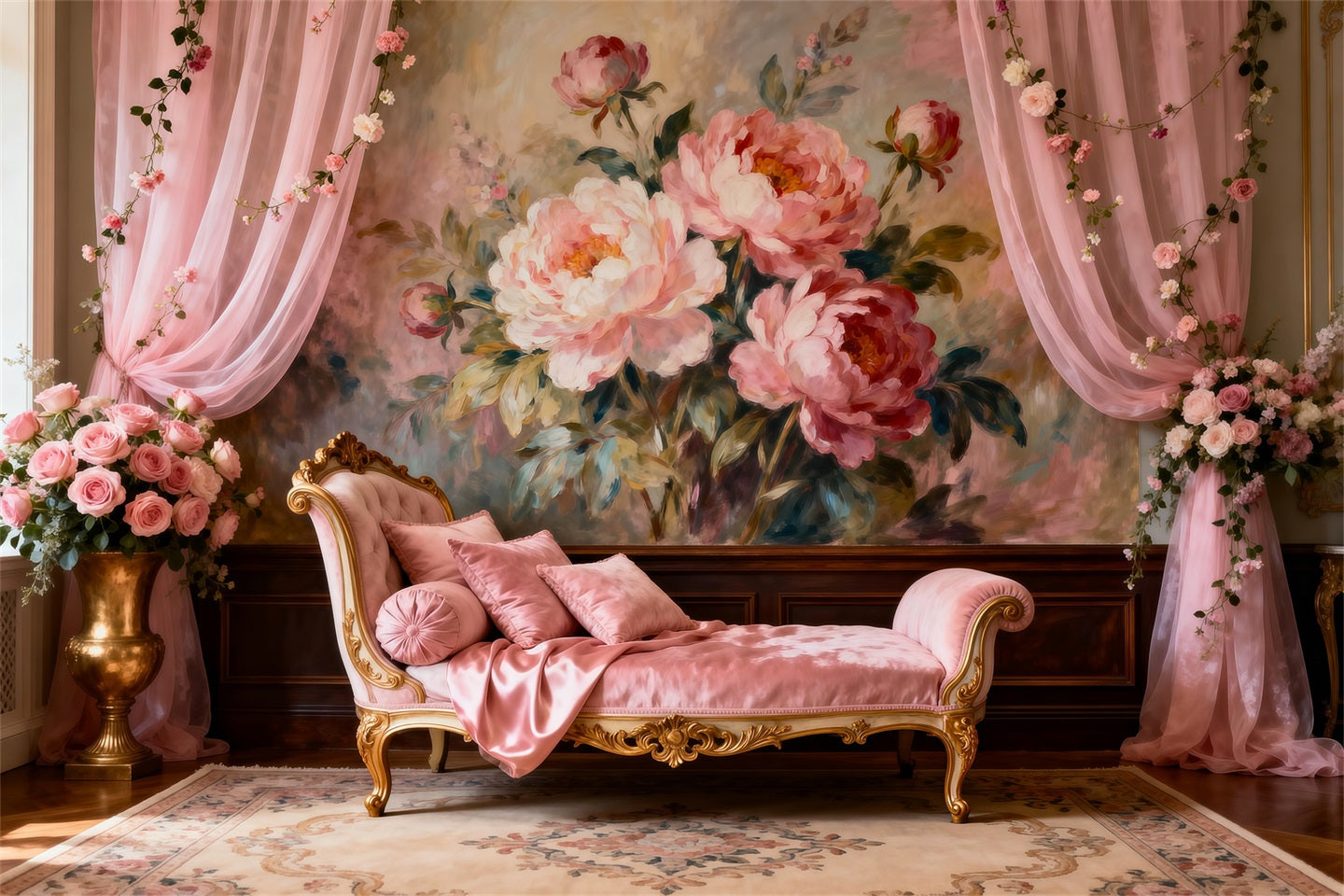 Fond Photo Boudoir Pivoines Peintes Blush Romantiques RR62-62