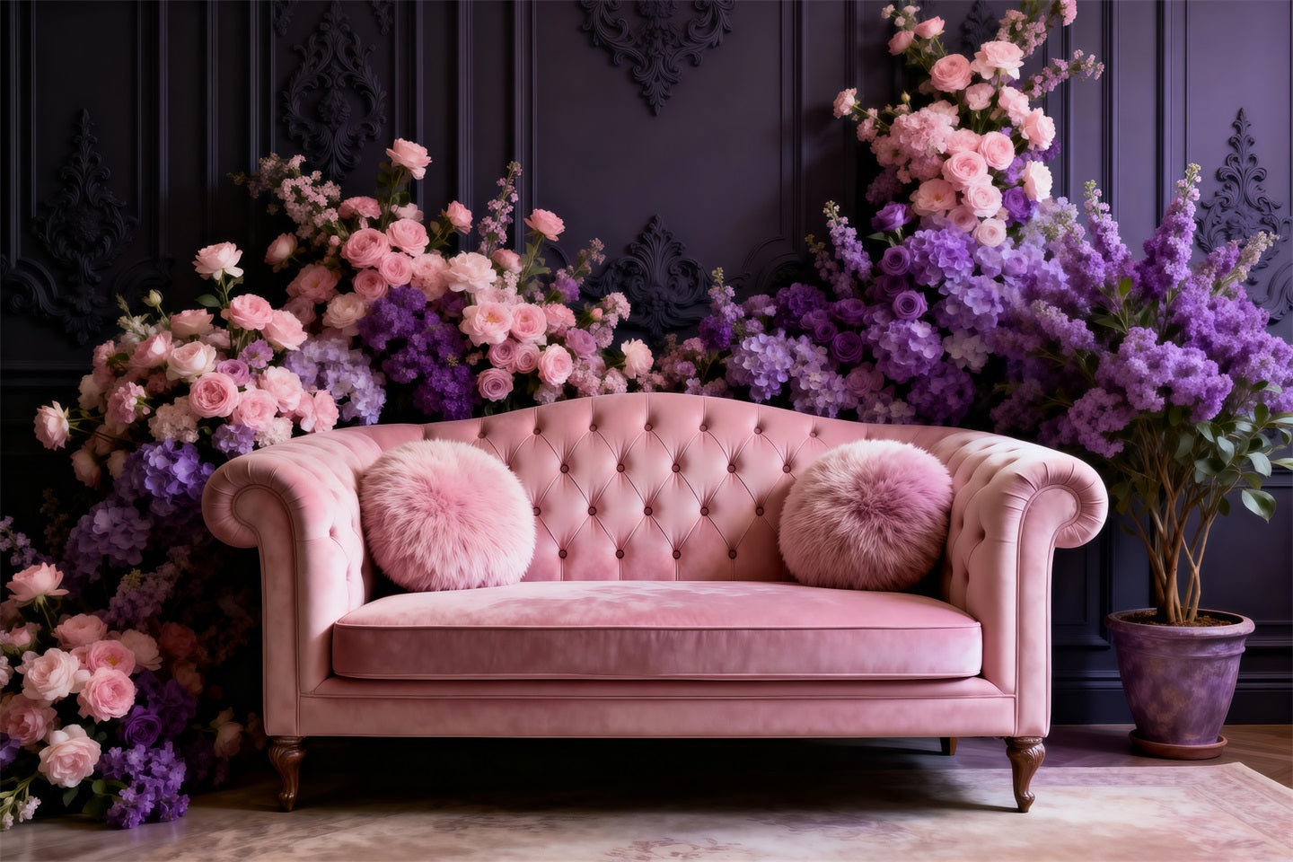 Toile de fond Studio Boudoir Canapé Velours Blush Floral RR62-63