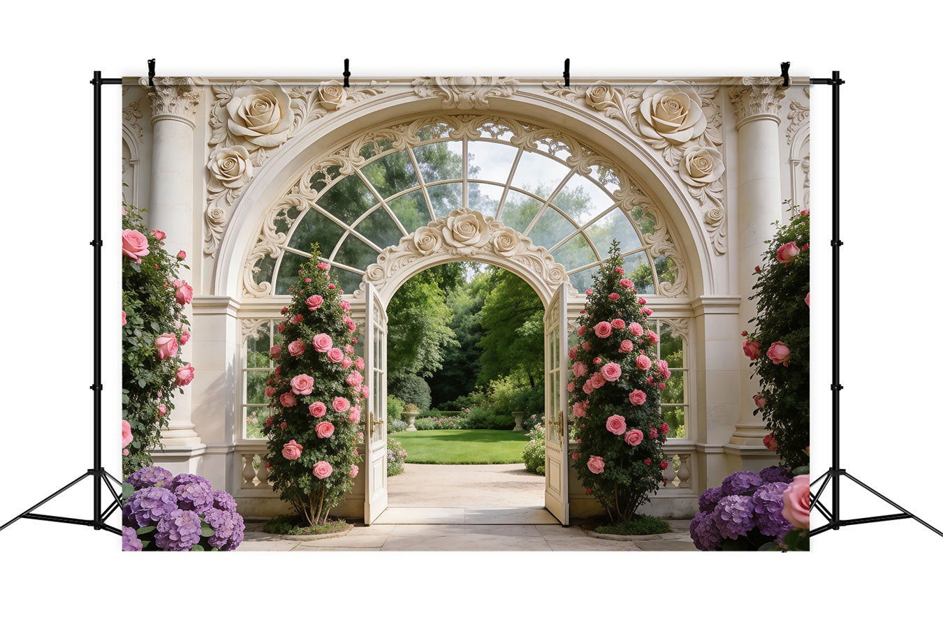 Toile de Fond Jardin Porte Palais Élégante Portail De Roses RR62-7