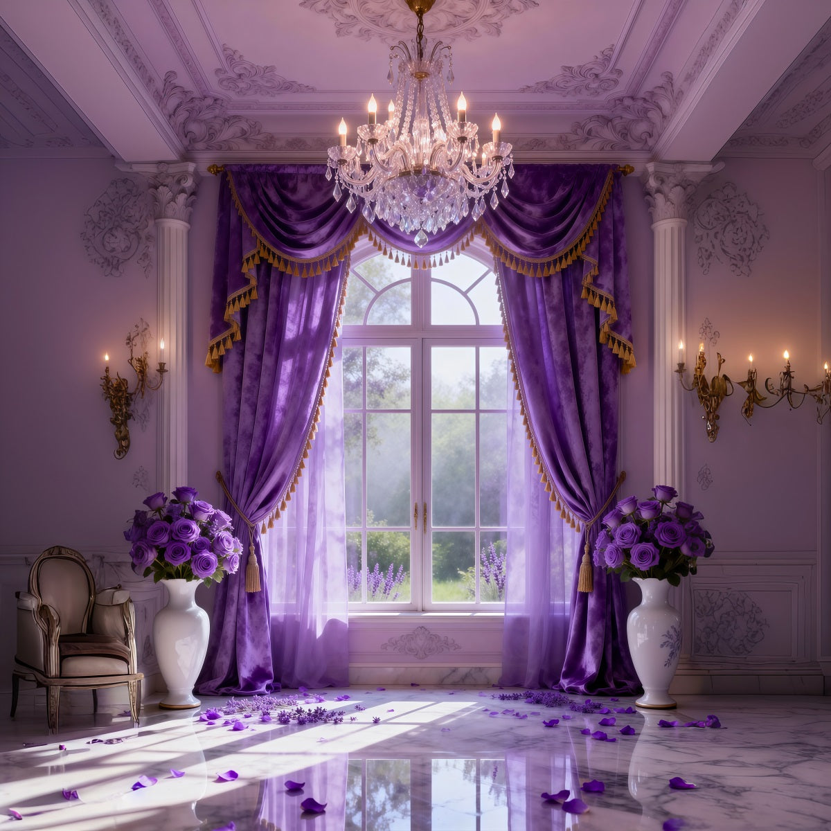 Fond Photo Boudoir Fenêtre Drapée Cristal Lavande RR62-72