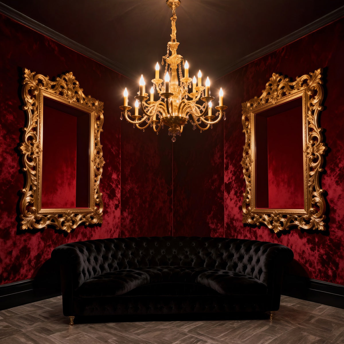 Fond Studio Boudoir Salon Miroir Doré Velours Cramoisi RR62-75
