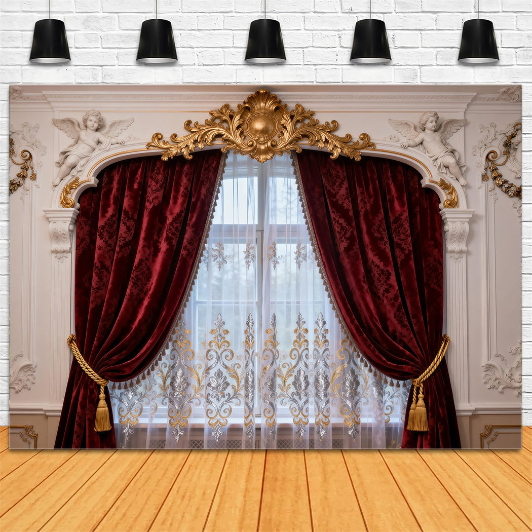 Toile de fond Photo Boudoir Draperie Velours Chérubin Baroque RR62-79