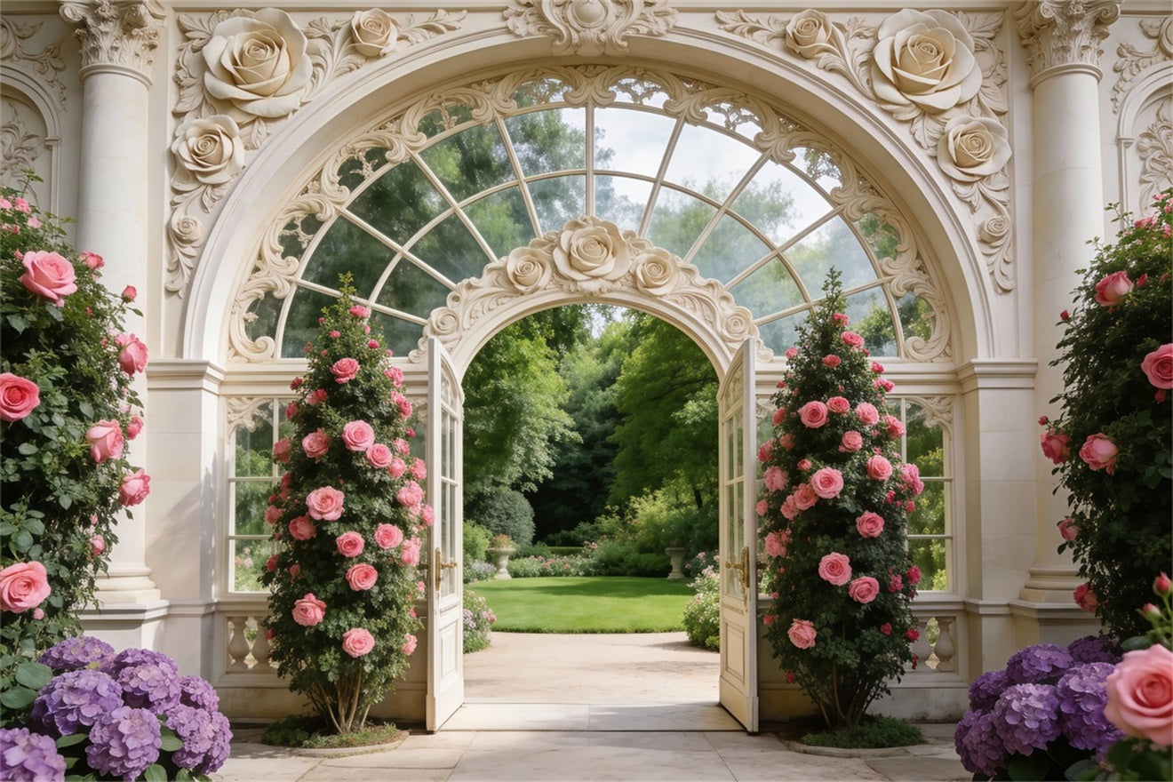 Toile de Fond Jardin Porte Palais Élégante Portail De Roses RR62-7