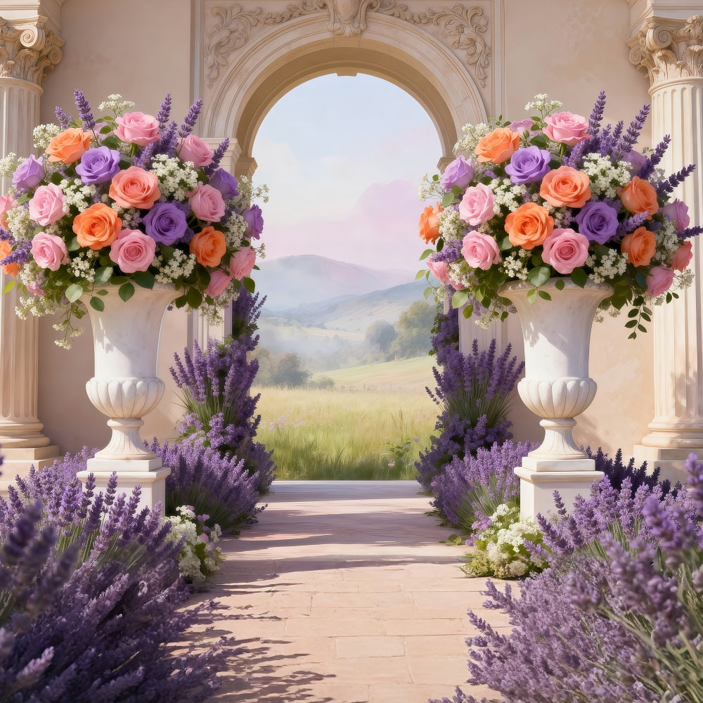 Fond Photo Jardin Enchanté Cour Florale Pastel Vue Vallée RR62-8